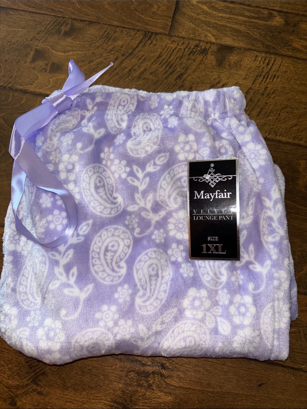 Mayfair Lavender Paisley Velvet Lounge Pants waist 16-20 flat NWT